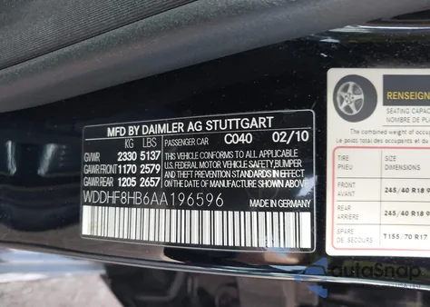 2010 Mercedes-Benz E 350 4Matic from USA, damaged, VIN WDDHF8HB6AA196596